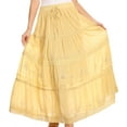 thumbnail image 5 of Sakkas Solid Embroidered Crochet Lace Trim Gypsy Bohemian Mid Length Cotton Skirt - Burnt Yellow - One Size, 5 of 5