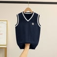 thumbnail image 2 of Gubotare Toddler Vest Girls Knit Sweater Vest Sleeveless Floral Embroidery Knitted Crewneck Top Size 11-13 (Navy,11-13 Years), 2 of 4