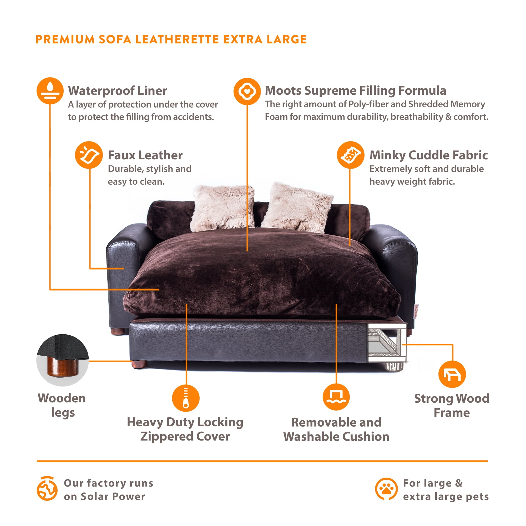 Moots Premium Leatherette Pets Sofa Espresso, Extra Large
