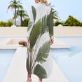 thumbnail image 2 of Tropical Palm Leaves Print Shirt Dress Long Sleeve Street Fashion V Neck Oversized Casual Dress Women Evening Dress, 2 of 7