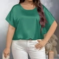 thumbnail image 2 of Hauts à Manches Courtes pour Femmes Grande Taille Col Rond T-Shirt Décontracté Couleur Unie Polyester 1 Pce, 2 of 7