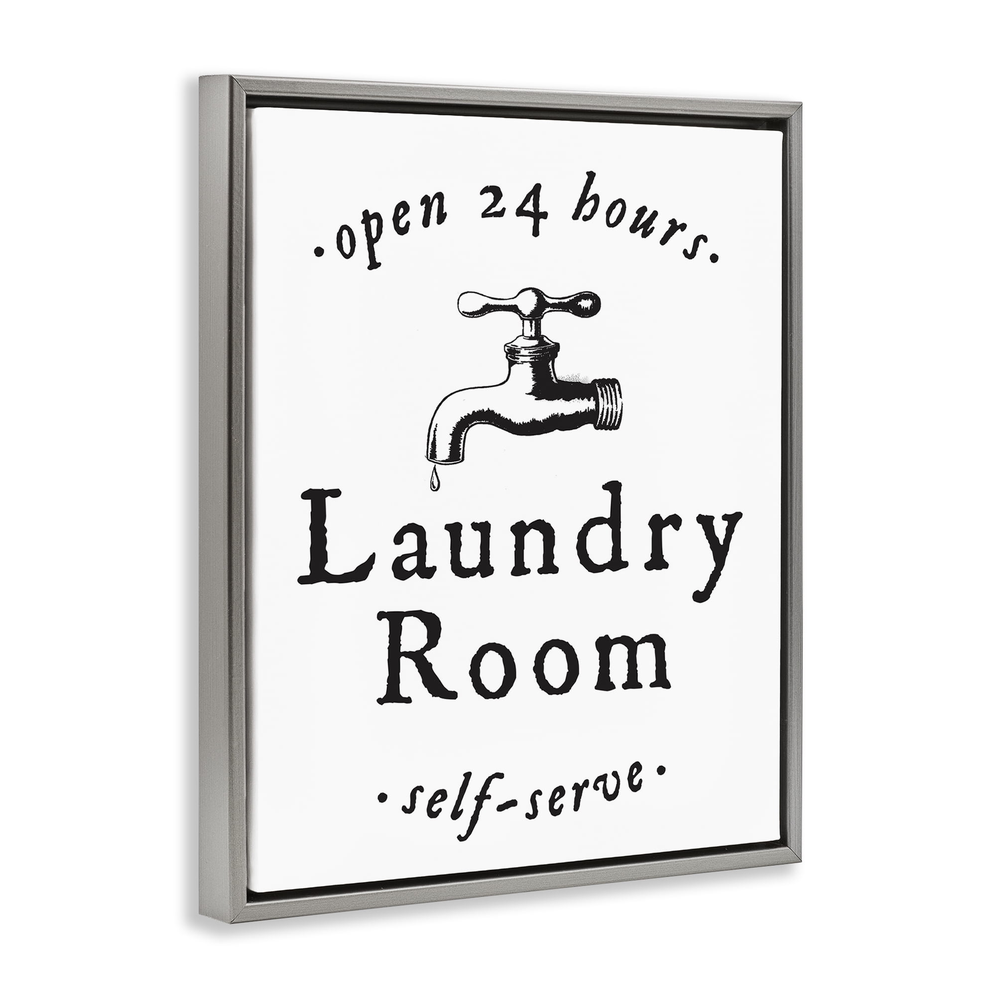 Stupell Industries Self Serve Laundry Typography Painting Gray Floater Framed Art Print Wall Art, 17 x 21