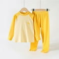 thumbnail image 3 of MHZLDYZ Girls Short Sets Size 10-12 Boys Girls Fall Winter Pajamas Set Toddler Casual Solid Color Blocking Shoulder Long Sleeve Pajamas Tops + Pajama Pants Thermal Underwear Set (Yellow,150), 3 of 5
