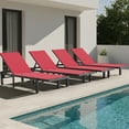 thumbnail image 6 of Ciokea Chaise Lounge Chairs Outdoor Set of 4 with Wheels Poolside Sun Lounger 5-Position Adjustable Recliner Red, 6 of 9