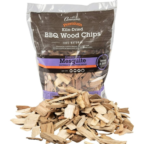 Camerons All Natural Mesquite Wood Chips for Smoker -260 Cu In Bag, Approx 2 Pounds- Kiln Dried Coarse Cut BBQ Grill Wood Chips for Smoking Meats - Barbecue Smoker Accessories - Grilling Gifts