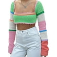 thumbnail image 3 of Kmbangi Women Crop Tops, Splicing Crochet Square Neck Knitted Camisole, 3 of 8