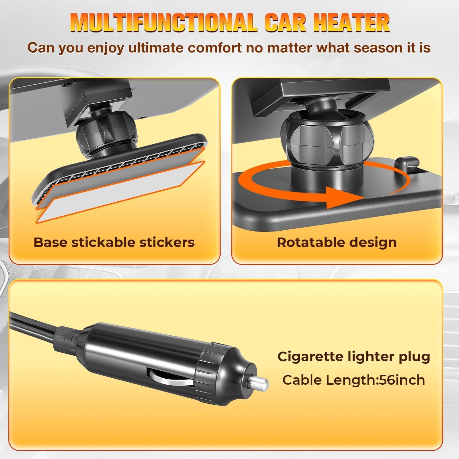 Portable 12 Volt Car Heaters For Vehicle, 2 In 1 Fast Heating Car Heater That Plugs Into Cigarette Lighter, Car Windshield Defroster Demister For Cars, SUV
