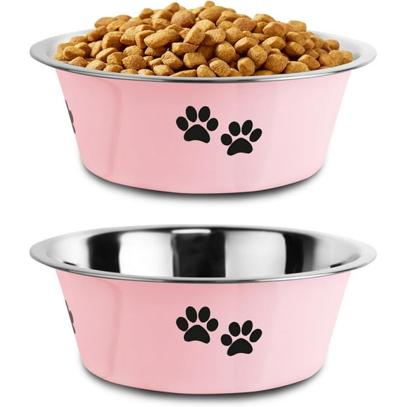 Bols pour Chien en Acier Inoxydable, Fond en Caoutchouc Antidérapant, Anti-Déversement, Bols pour Chien Isolés en Métal pour Grandes, Moyennes et Petites Races (Rose, 6,6 Tasses/53 OZ)