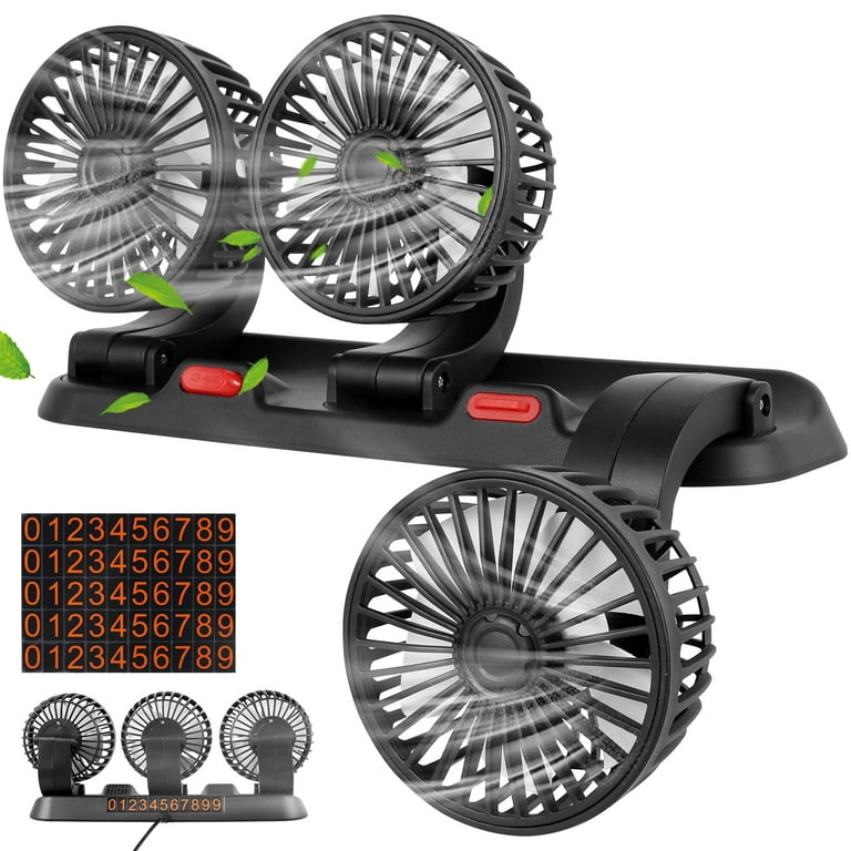 Threns Car Fan Three-Head Vehicle Fan 2 Speeds Car Cooling Fan Low Noise  360° Rotatable Electric Car Fans 