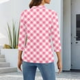 thumbnail image 5 of Garbnen 3/4 Sleeve Polo Shirts for Women Plaid Lapel Collar V Neck Tops Fitted Spring Color Block Blouses Women with Front Pocket, 5 of 5
