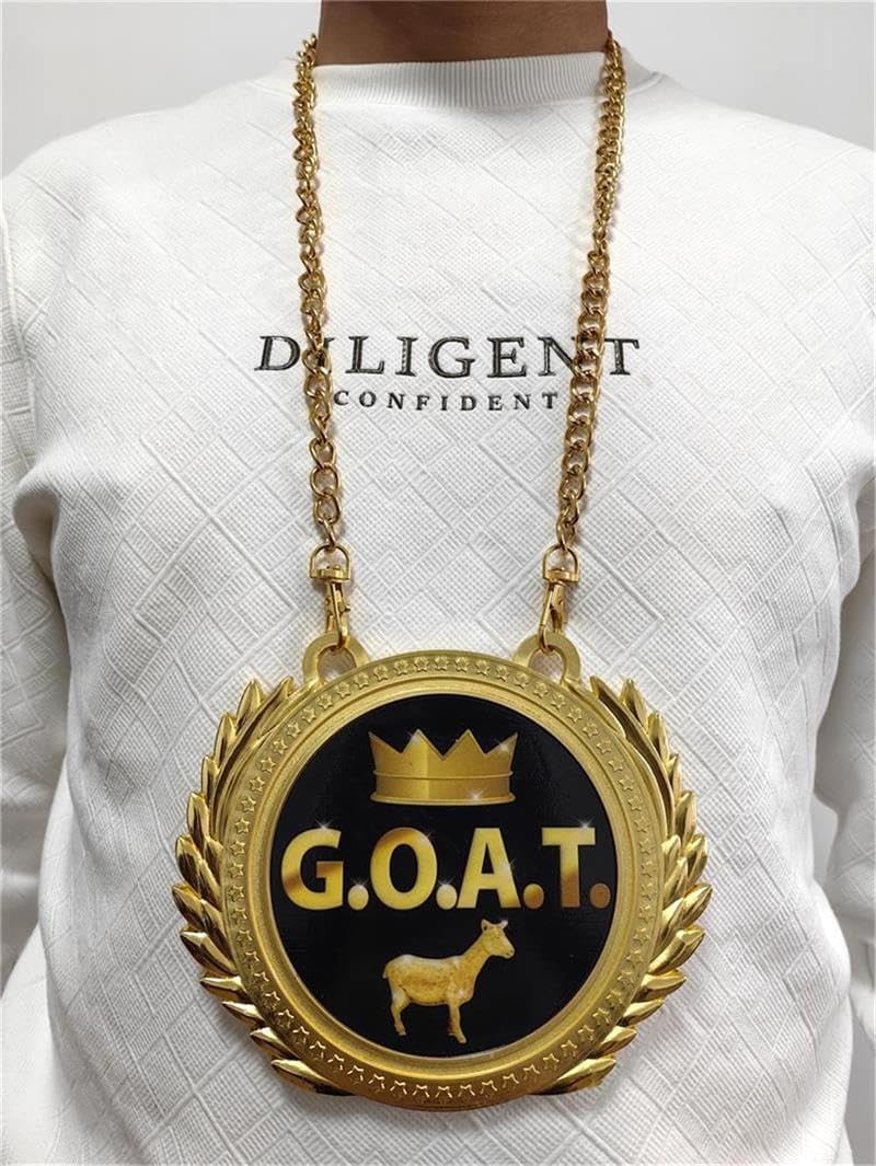 GOAT Greatest of All Time Metal Medal & Chain Set - 0.8lb Heavyweight Gold Alloy, 6.3" x 5.5" Oversized - All Sports Champion Award, MVP Trophy & Gift for Athletes, Fans & Legends