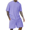 thumbnail image 4 of LISTHA Men's Summer Short Set 2 Piece Textured Solid Fashion Casual Outfit Crewneck Loose Tracksuits Athletic Sports Suit Purple L, 4 of 5