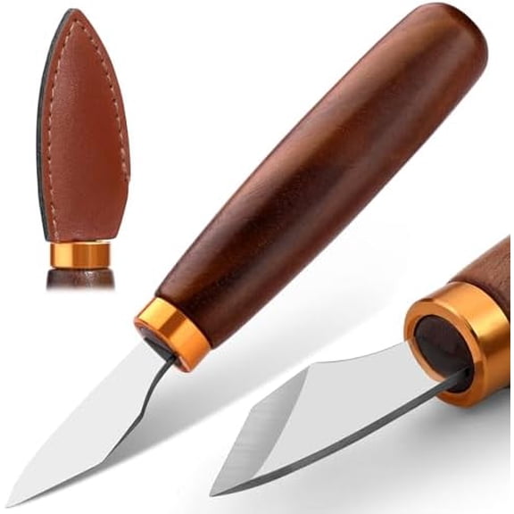 Leather Skiving Knife, Pointed Leather Cutting Knife with Wooden Handle, Leatherworking Tools with Protective Case for DIY Forging Cutting$$Art & Craft