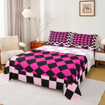 Manfei Female Men Minimalist Plaid Grid Twin Sheet Sets 3pcs,Vintage Aesthetic Twin Fitted Sheet Microfiber,Mid Century Geometric Breathable Flat Sheet,Microfiber Bedroom Decor