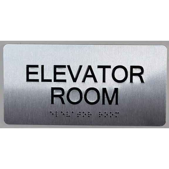 Elevator Room Sign Silver-Tactile Touch Braille Sign (Aluminum !!, Brush Silver, Size 4x8)- The Sensation line