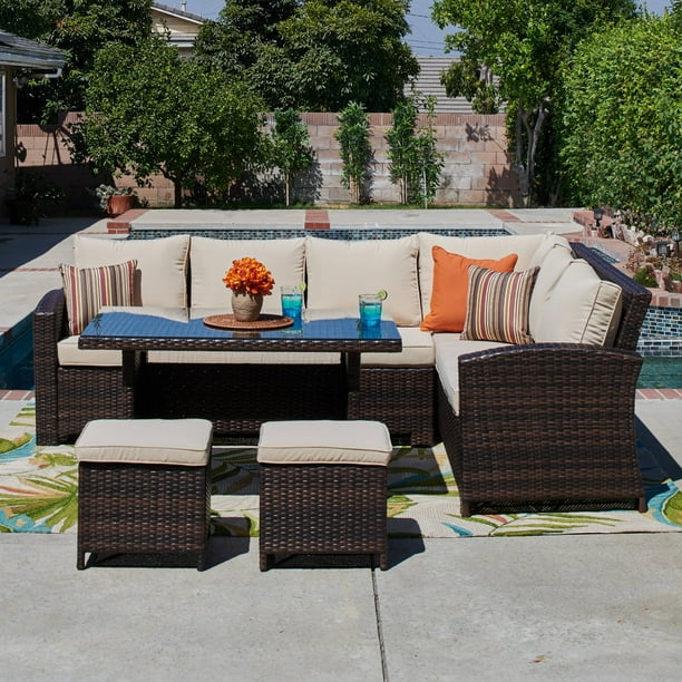 Incadozo 5 Piece Outdoor Sectional And Dining Set Dark Brown Beige Com - Outdoor Sofa Sectional With Dining Table Incadozo 5 Piece Outdoor Sectional And Dining Set Dark Brown Beige Com - Outdoor Sofa Sectional With Dining Table