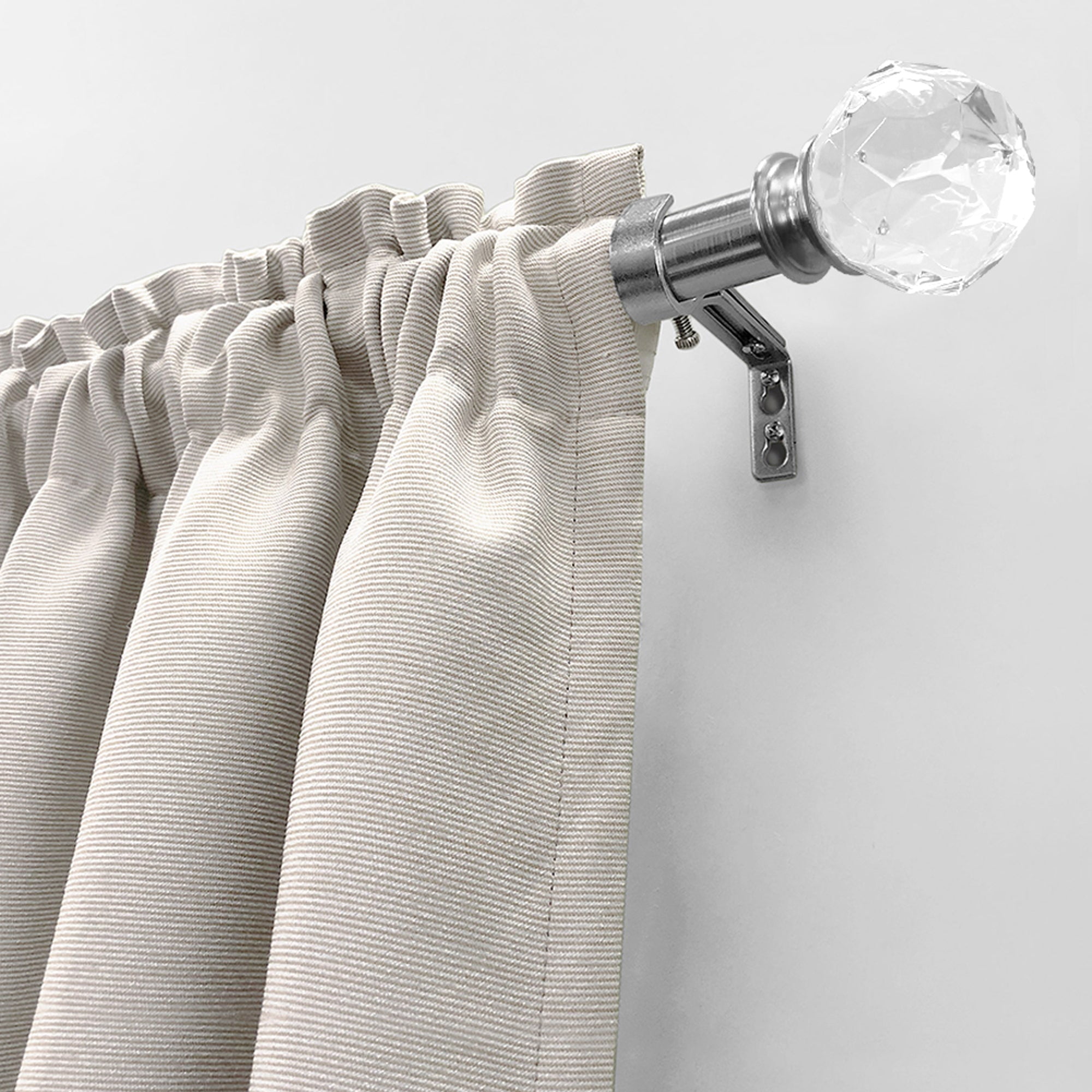 1" Single Curtain Rod Set with Faceted Crystal Sphere Finial