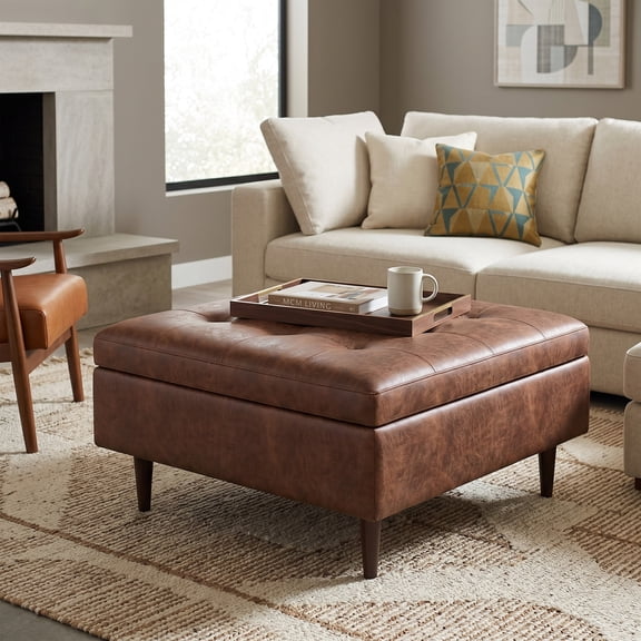 Simpli Home Shay 38W Square Storage Ottoman