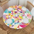 thumbnail image 2 of Colorful Geometry Round Fitted Tablecloths Table Covers Wipeable Waterproof Elastic for Kitchen Dinning Parties Wedding Picnic Small Fits 40-44 Inch Table Size, 2 of 5