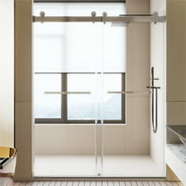 Roninkier 76" Frameless Double Sliding Soft-Close Shower Door in Chrome, 3/8 in SGCC Tempered Glass Door