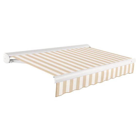 Awntech 10' x 8' Full Cassette Manual Patio Retractable Awning, Linen/White Stripe