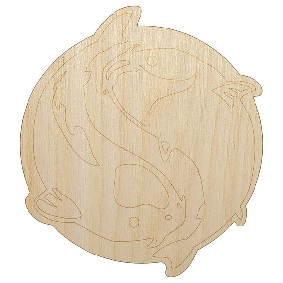 Yin and Yang Koi Fish Wood Shape Unfinished Piece Cutout Craft DIY Projects - 4.70 Inch Size - 1/8 Inch Thick
