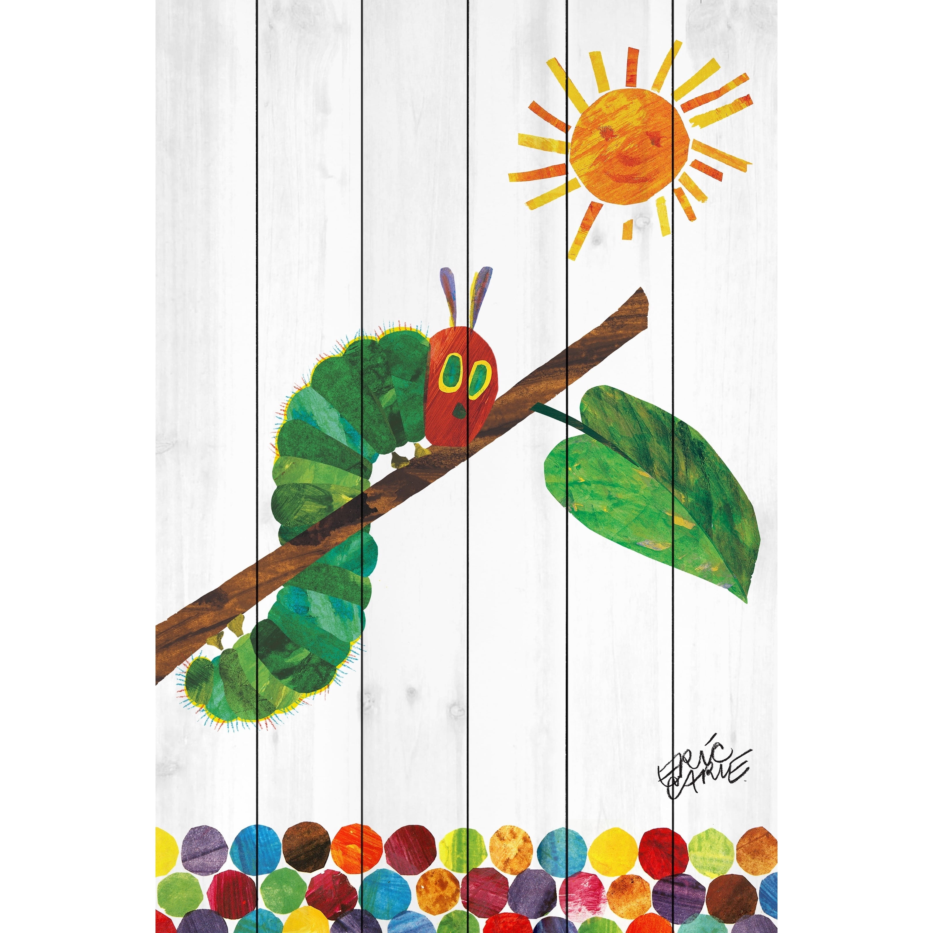 Eric Carle Crawling Caterpillar 2 Art Print on White Pine Wood