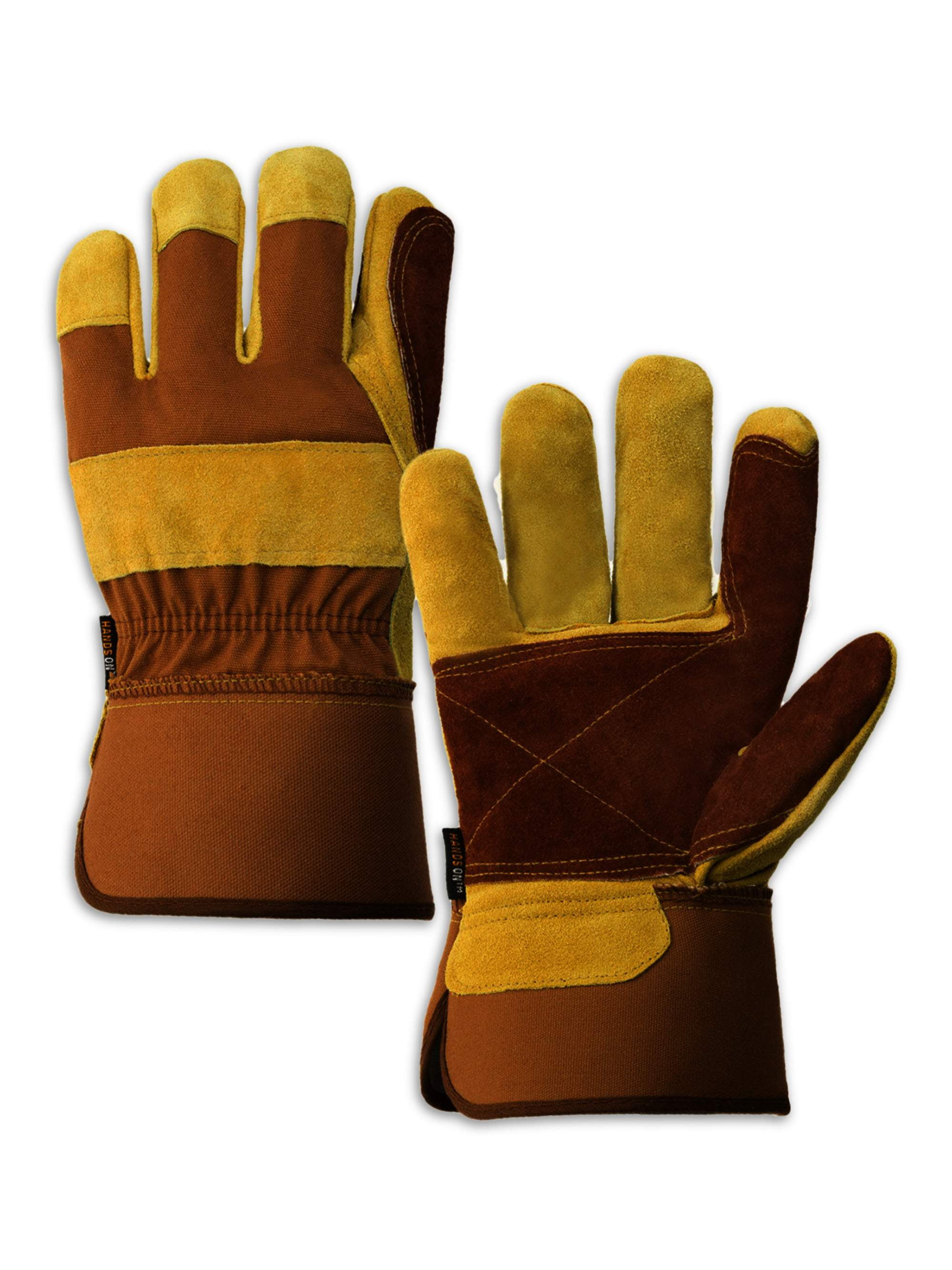 LP4330-L, Men's Premium Double Leather Palm Work Gloves, Heavy Duty Duck Fabric Back, Safety Cuff