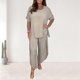 thumbnail image 2 of Conjunto de pantalones y top de jersey para mujer Conjunto de salón de 2 piezas de color sólido Suelto Primavera Verano Hugtrwg  Para estrenar, 2 of 7