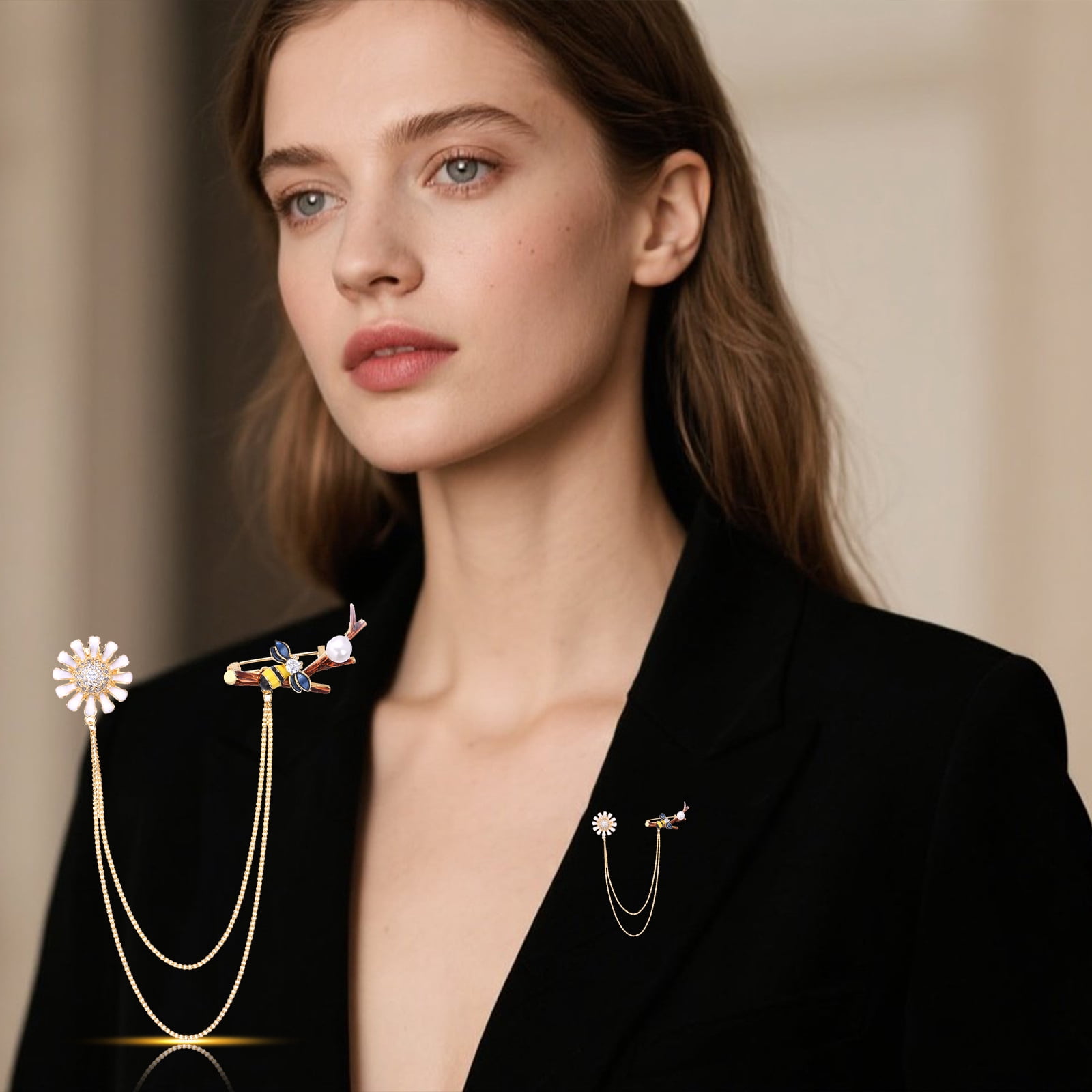 Daisy Bee Badge Hanging Tassel Chains Collar Brooches Pin Shirt Collar Pins Hat Scarf Tie Pins Accessories