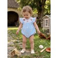 thumbnail image 3 of Cenuakty Baby Girl Summer Romper Loose Fit Baseball Embroidered Striped Smocked Crew Neck Flying Sleeve Jumpsuit, 3 of 8