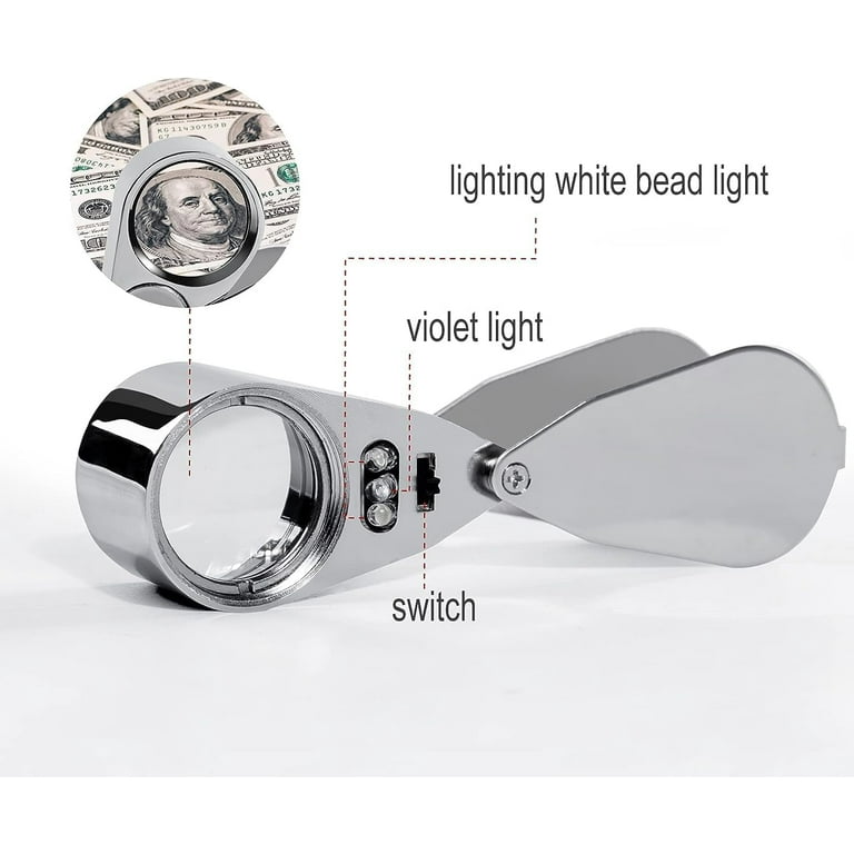 lesiega 40X Illuminated Jewelry Loop Magnifier Jewelers Loupe with LED  Lighting Pocket Folding Jewelers Eye Loupe Ideal for Close Work Gardening  Stamp Rock Collecting 