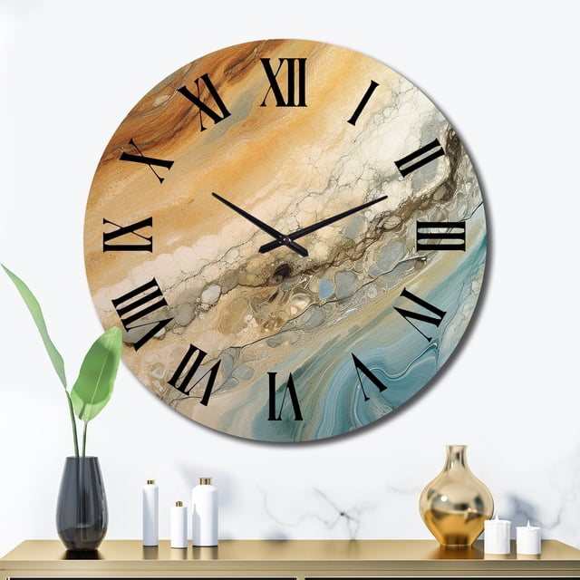 Designart "Aqua Symphony Beige Blue Harmony" Abstract Oversized Wall Clock
