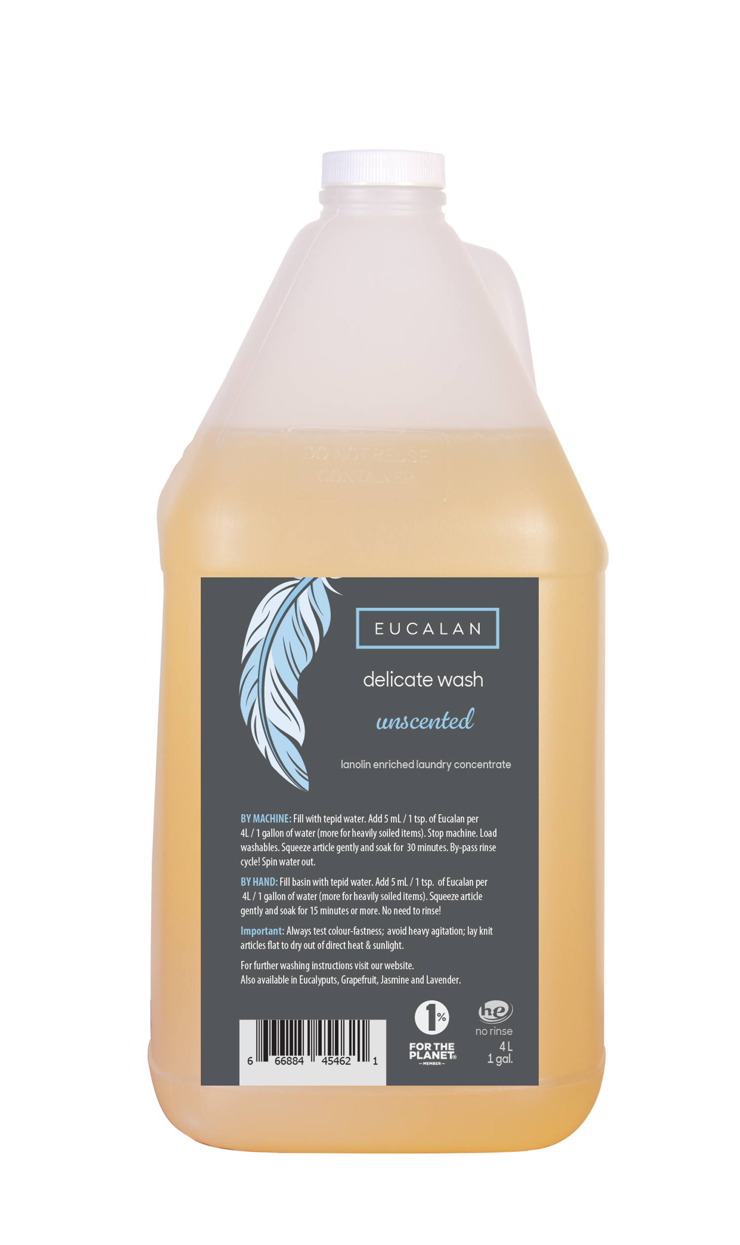 Eucalan No Rinse Fine Fabric and Wool Wash Unscented Gallon Jug