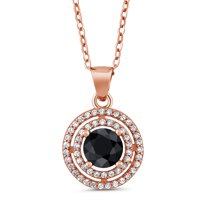 Gem Stone King 1.79 Ct Round Black Sapphire 18K Rose Gold Plated Silver Pendant with Chain
