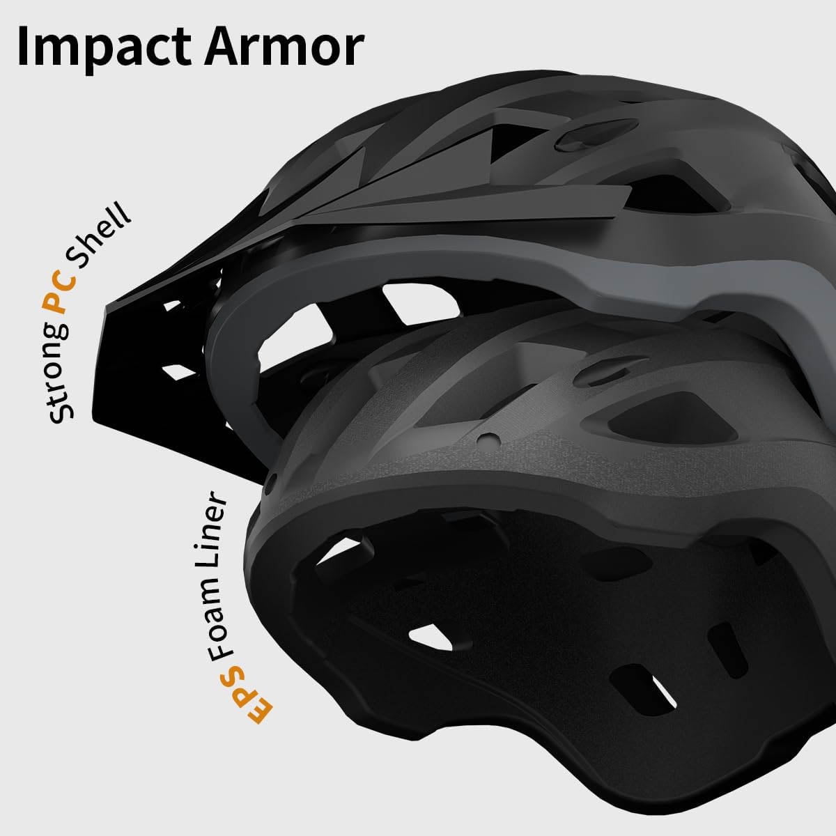 Bike Helmet, Lightweight Mountain Bicycle Helmet with USB Rechargeable LED Rear Light, Removable Sun Visor for Cycling and Commuting