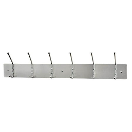 Wall Mounted Coat & Hat Rack w 6 Double Hooks in Chrome