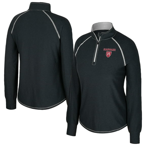 Women's Colosseum Black Harvard Crimson Bikram Raglan Quarter-Zip Top