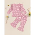 thumbnail image 5 of Aojekbee Baby Girl 2Pcs Fall Outfits Ruffle Long Sleeve Floral Print Tops + Flare Pants Set Toddler Clothes, 5 of 10