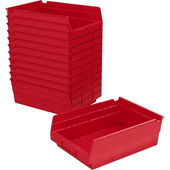 Akro-Mils 30150 Plastic Shelf Bins, Heavy Duty Storage Bins for Garage, Closet, and Drawer Organization, 12-Inch x 8-Inch x 4-Inch, Red, 12-Pack