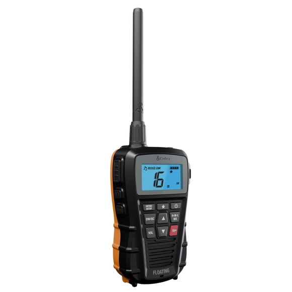 Cobra BlueBound 150 VHF Handheld Marine Radio - Black - 3-Watt, Floating, Long Range, NOAA Weather Alerts, International Functionality, IPX7 Waterpro