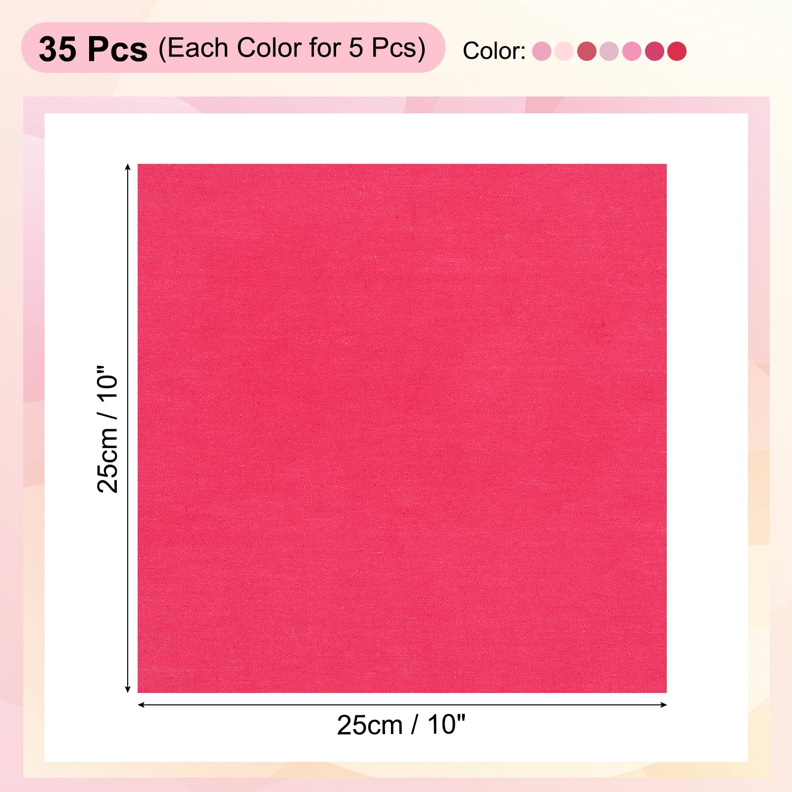 Uxcell Cotton Fabric Bundles, 35 Pcs 10 x 10 Inch Fat Quarter Solid Color Precut Fabric Squares for Sewing Patchwork Quilting DIY Crafts, Pink