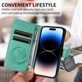 thumbnail image 5 of for iPhone 14 Plus Case Wallet for Women, Flip Folio Cover with Butterfly Pattern PU Leather Stand Card Holder Slots Wrist Strap Protective Phone Case for iPhone 14 Plus, Green, 5 of 8