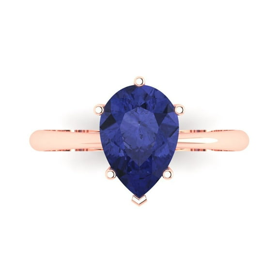 Solitaire Engagement Ring for Women - 2ct Simulated Tanzanite in 18K Rose Gold Promise Ring