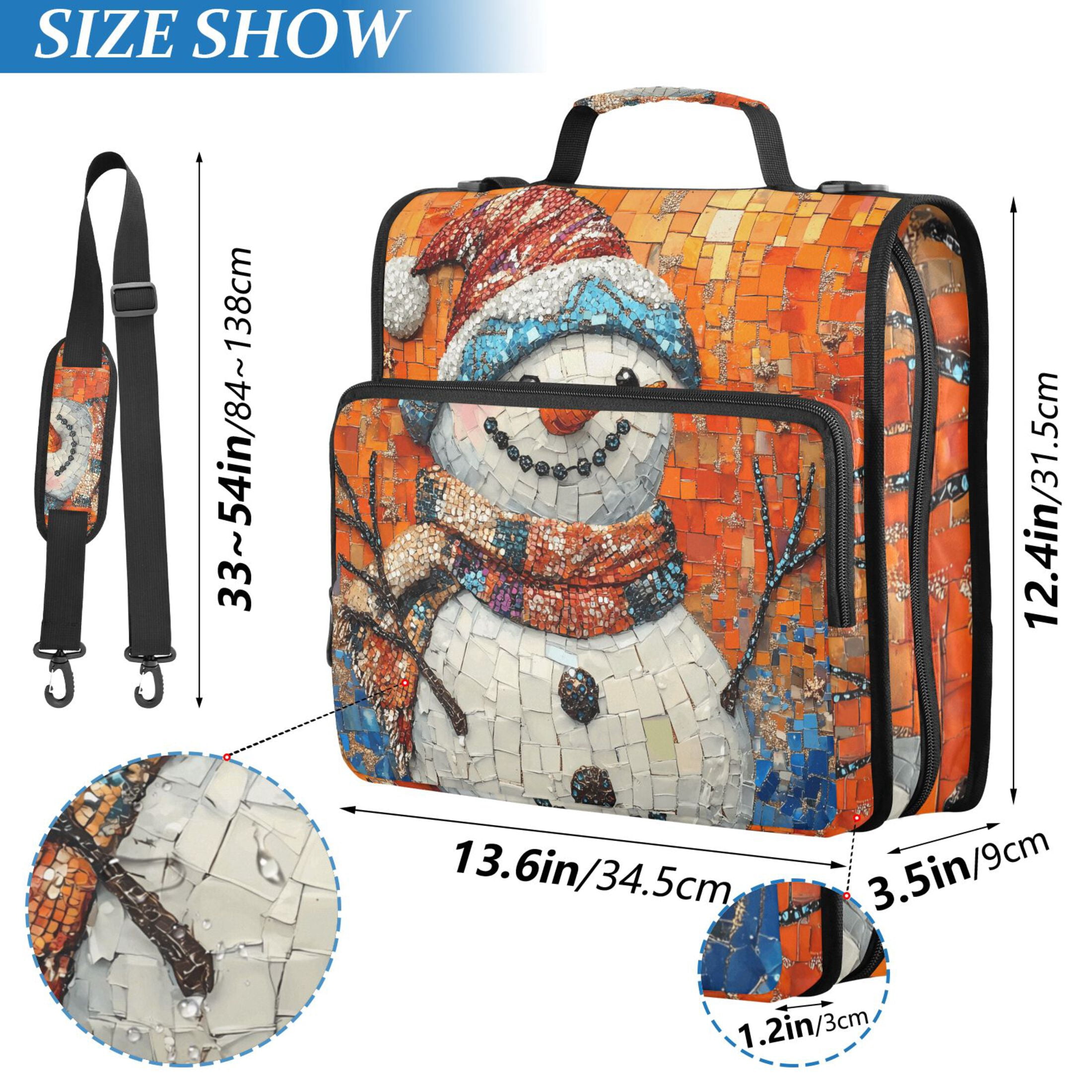 3 Ring Zipper Binder with Shoulder Strap Waterproof Trapper Keeper 2 Inch D-Ring 500 Sheets Capacity Happy Christmas Snowmen