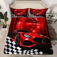 thumbnail image 2 of Homewish Chic Red Automobile Queen Sheet Sets, Modern Checkered Flag Flat Sheet, Extreme Sports Lover Queen Fitted Sheet, Lightweight Room Decor, 4pcs, 2 of 7