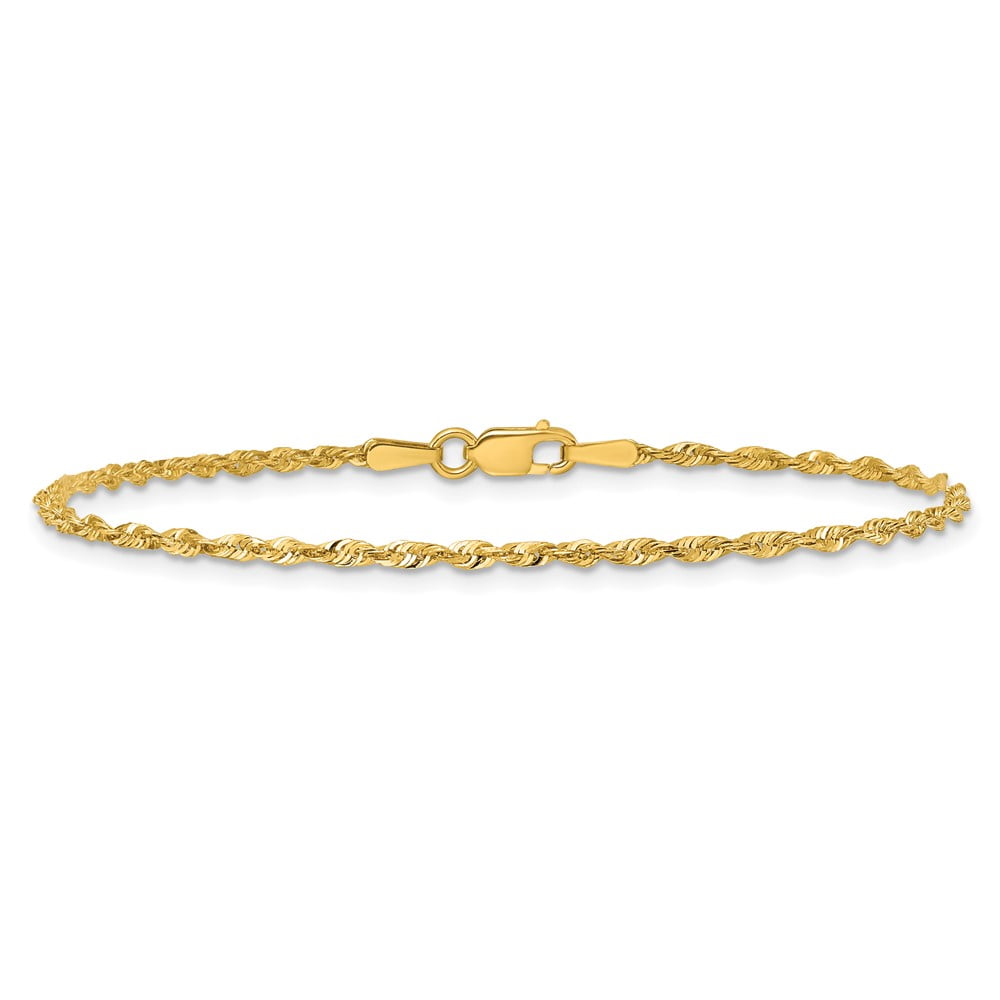 14K Solid Yellow Gold 2.25mm Quadruple Rope Chain Anklet Summer Beach Foot Ankle Bracelet