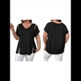 thumbnail image 3 of Blusas Tipo Túnica de Corta para Mujer, con Escote en V Recortado, Elegantes, Informales, Holgadas y Largas Negro L, 3 of 7
