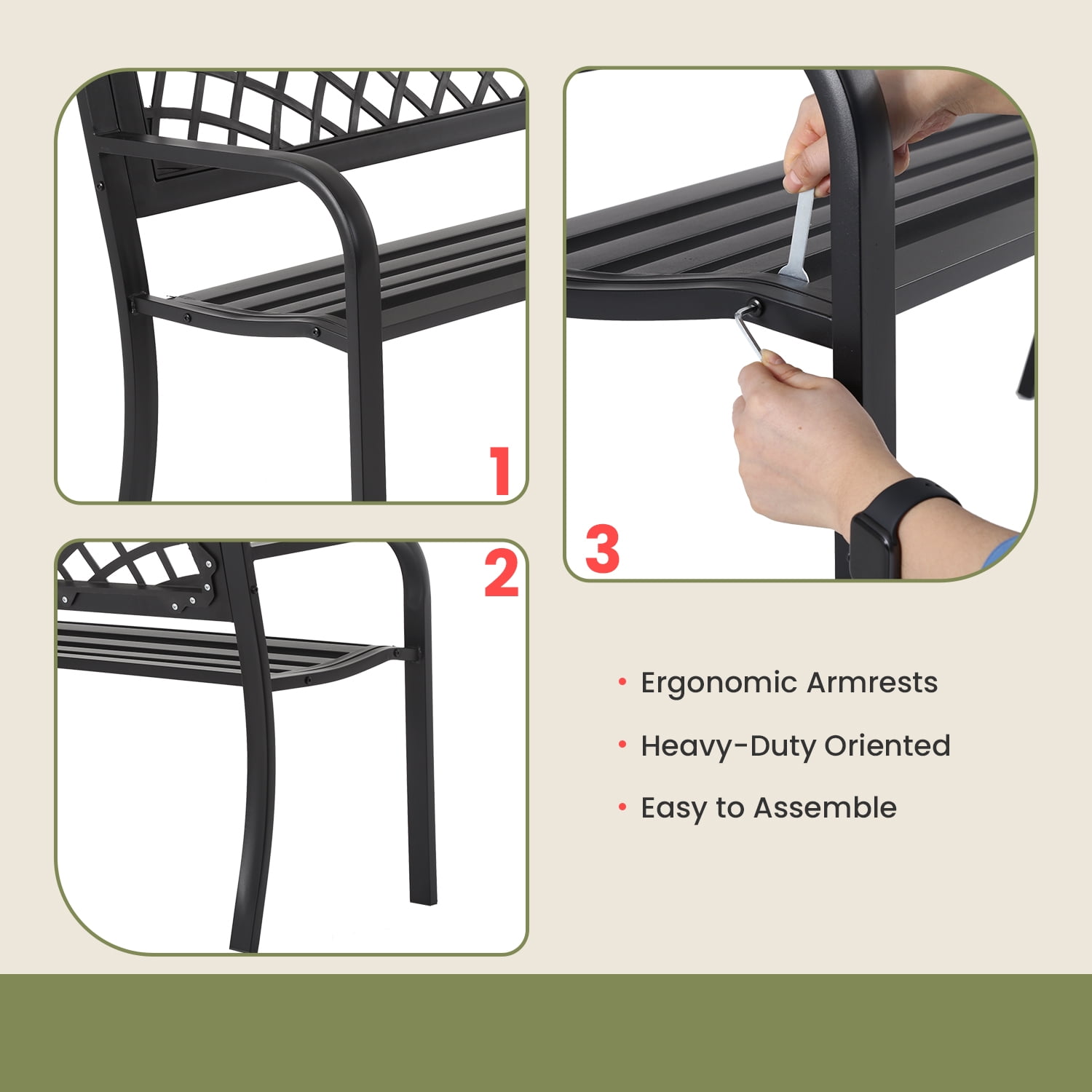 Buy YRLLENSDAN 45.5in Black Outdoor Bench Metal Garden Bench for