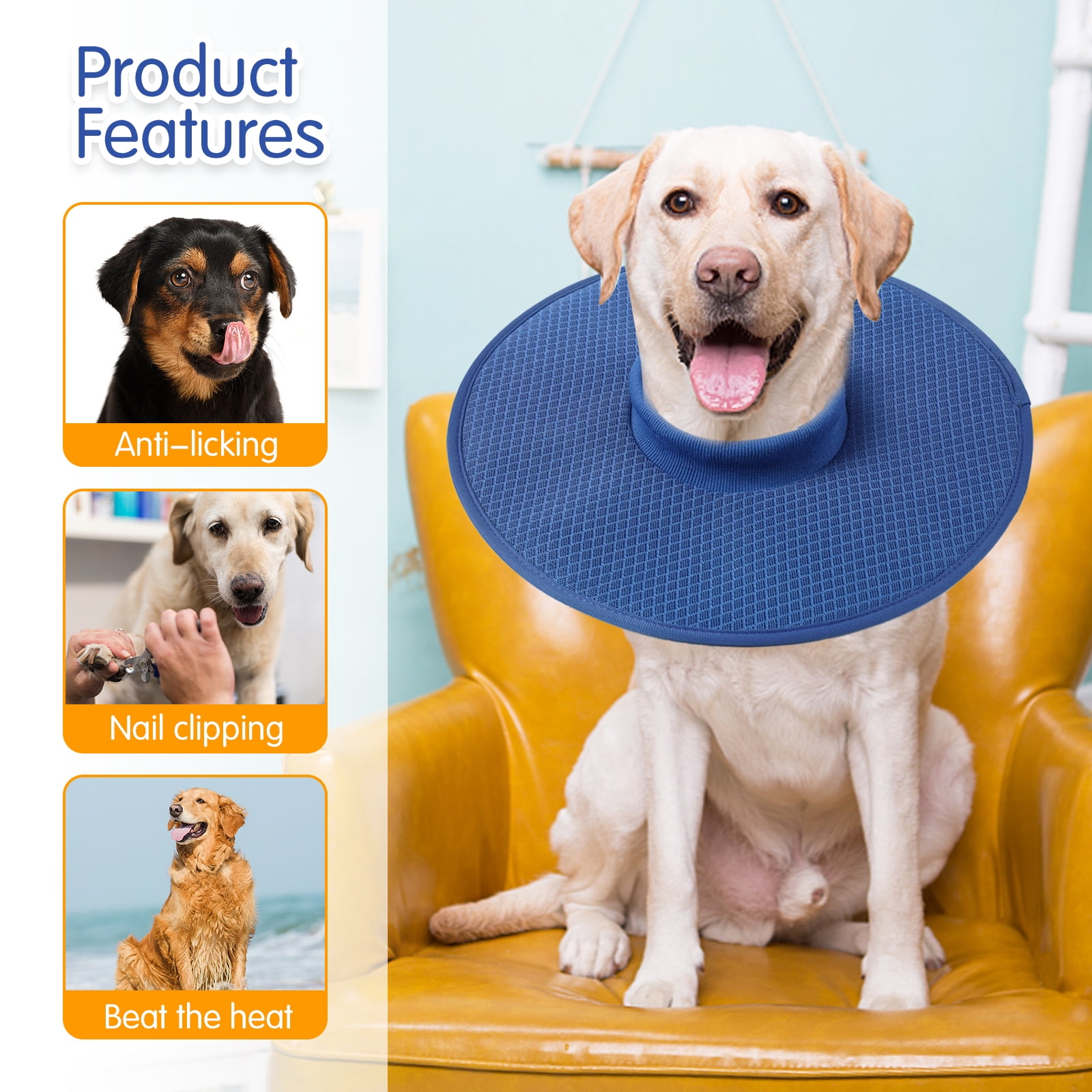 Eastvita Dog Cone Collar Alternative After Surgery Anti Lick Anti Bite Cooling Elizabeth Circle For Large Medium Small Dogs Blue S
